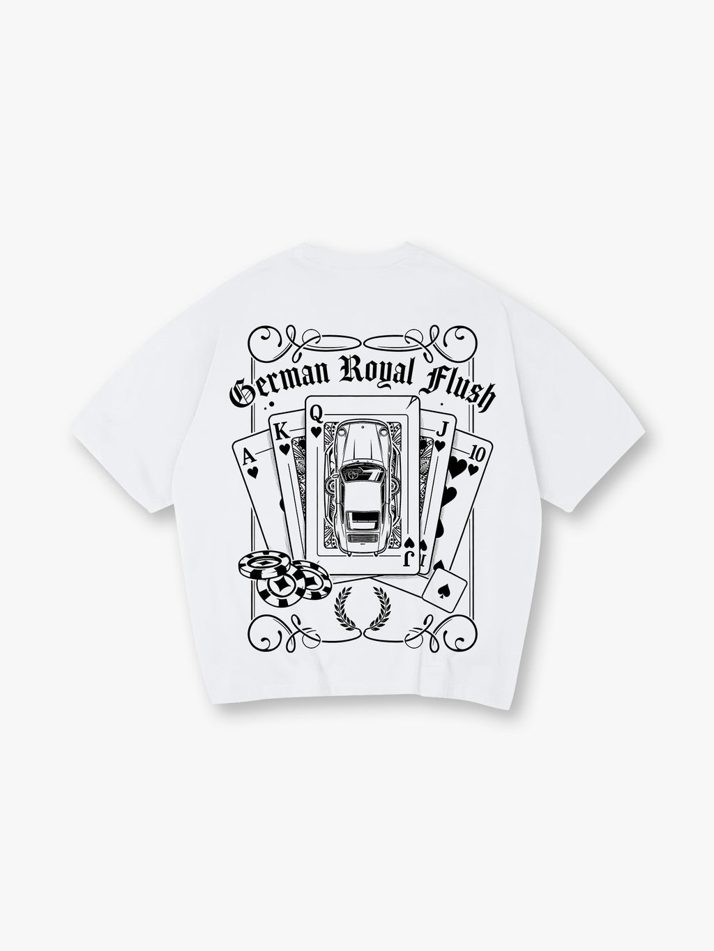 German Sports Car Royal Flush Poker Chips Vintage Tattoo Graphic T-Shirt
