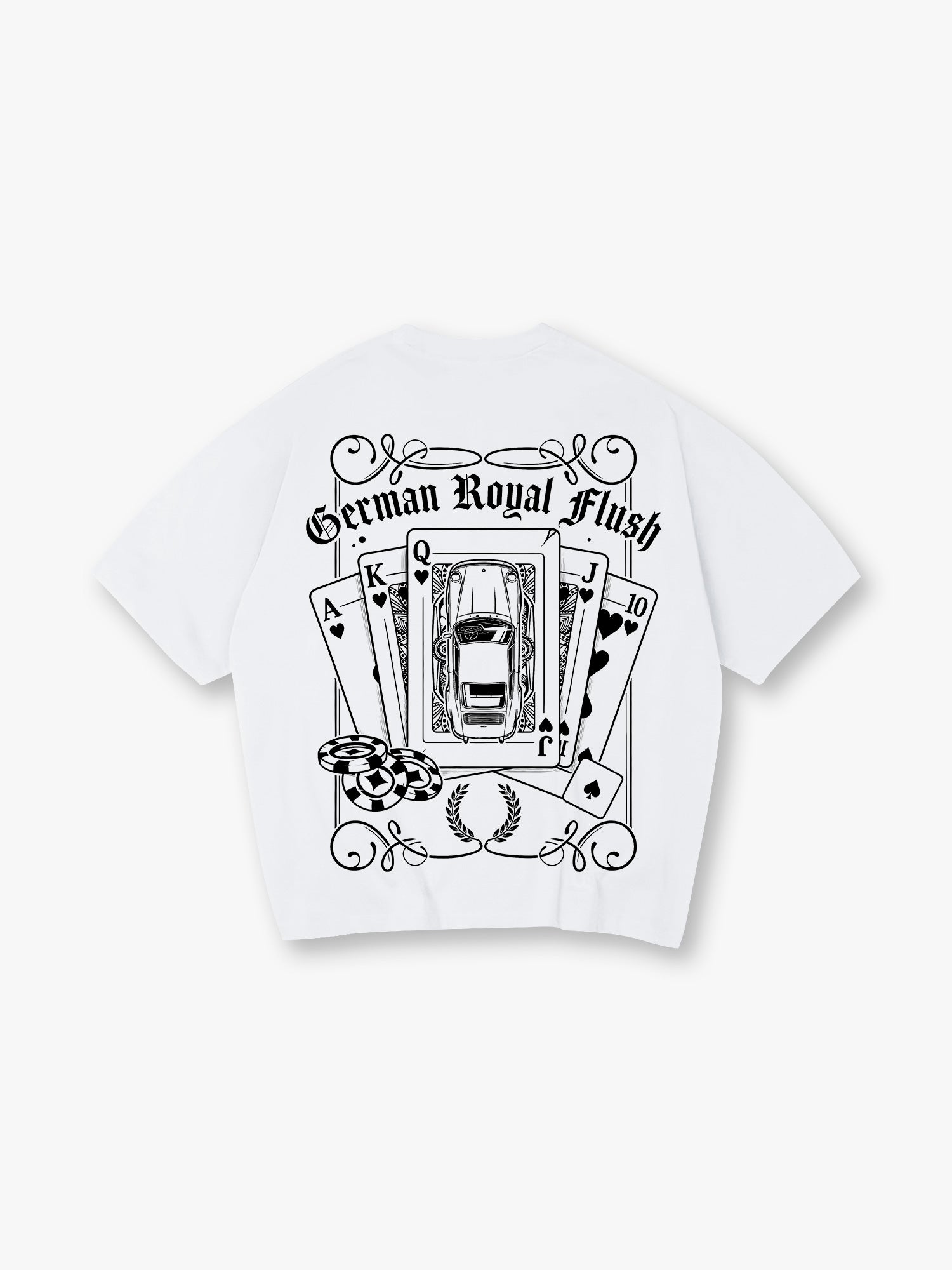 German Sports Car Royal Flush Poker Chips Vintage Tattoo Graphic T-Shirt
