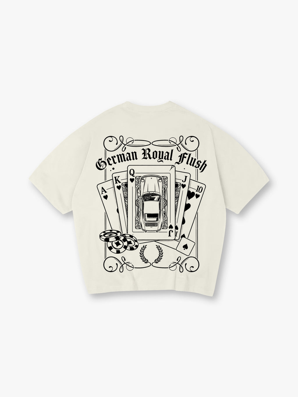 German Sports Car Royal Flush Poker Chips Vintage Tattoo Graphic T-Shirt