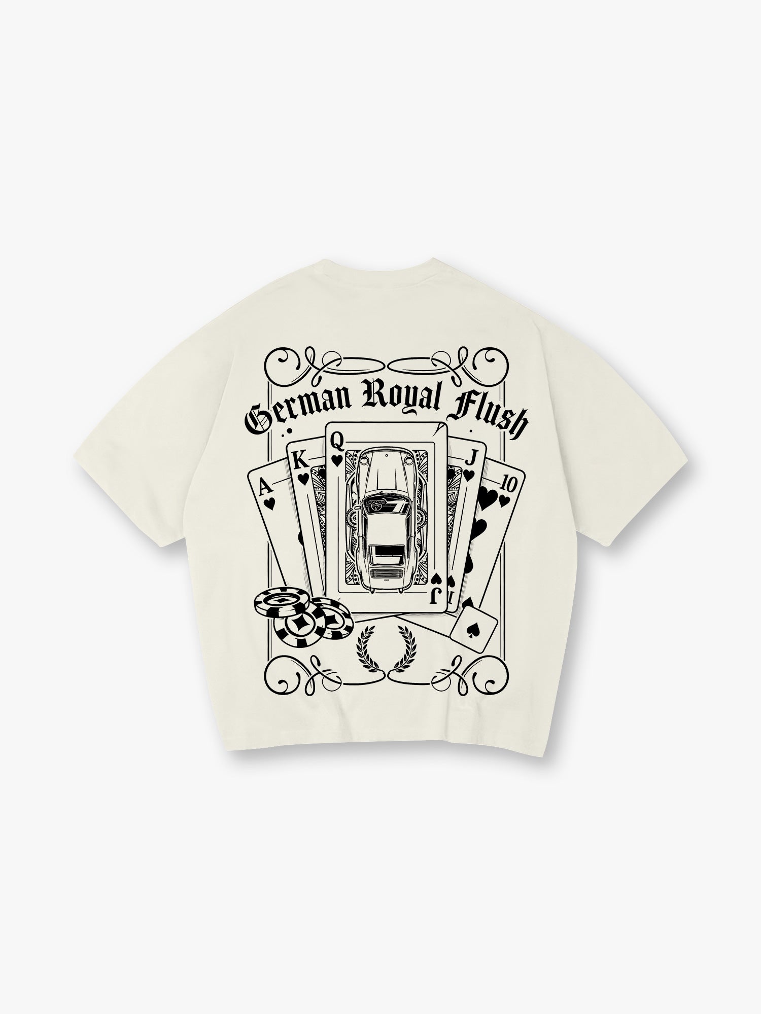 German Sports Car Royal Flush Poker Chips Vintage Tattoo Graphic T-Shirt