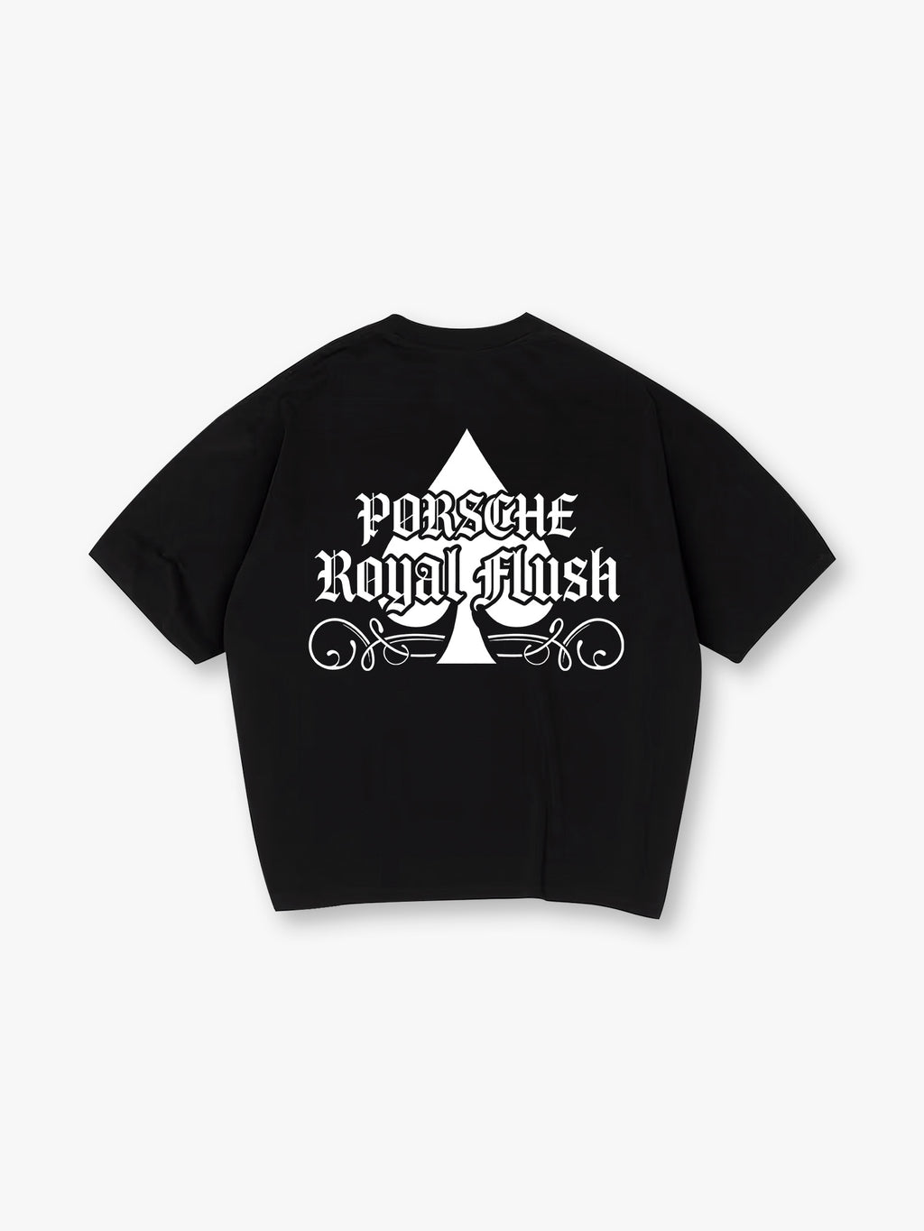 Porsche Royal Flush Spade Gothic Letter Vintage Graphic Cotton Short Sleeve T-Shirt