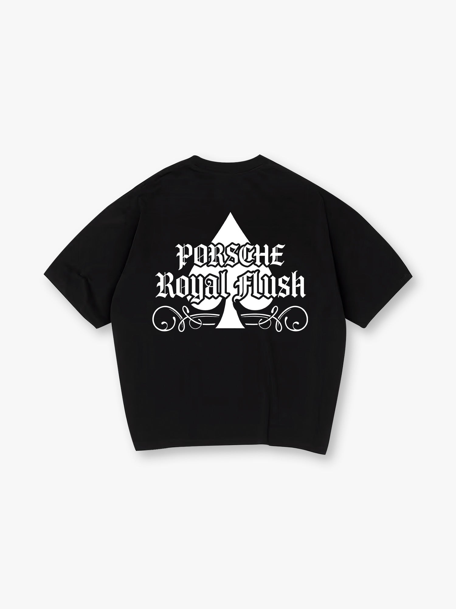 Porsche Royal Flush Spade Gothic Letter Vintage Graphic Cotton Short Sleeve T-Shirt