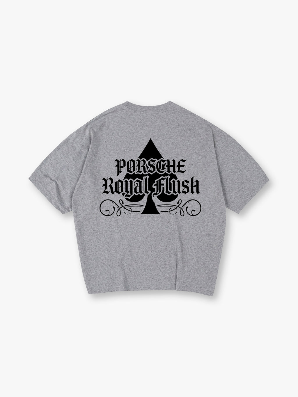 Porsche Royal Flush Spade Gothic Letter Vintage Graphic Cotton Short Sleeve T-Shirt