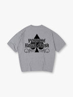 Porsche Royal Flush Spade Gothic Letter Vintage Graphic Cotton Short Sleeve T-Shirt