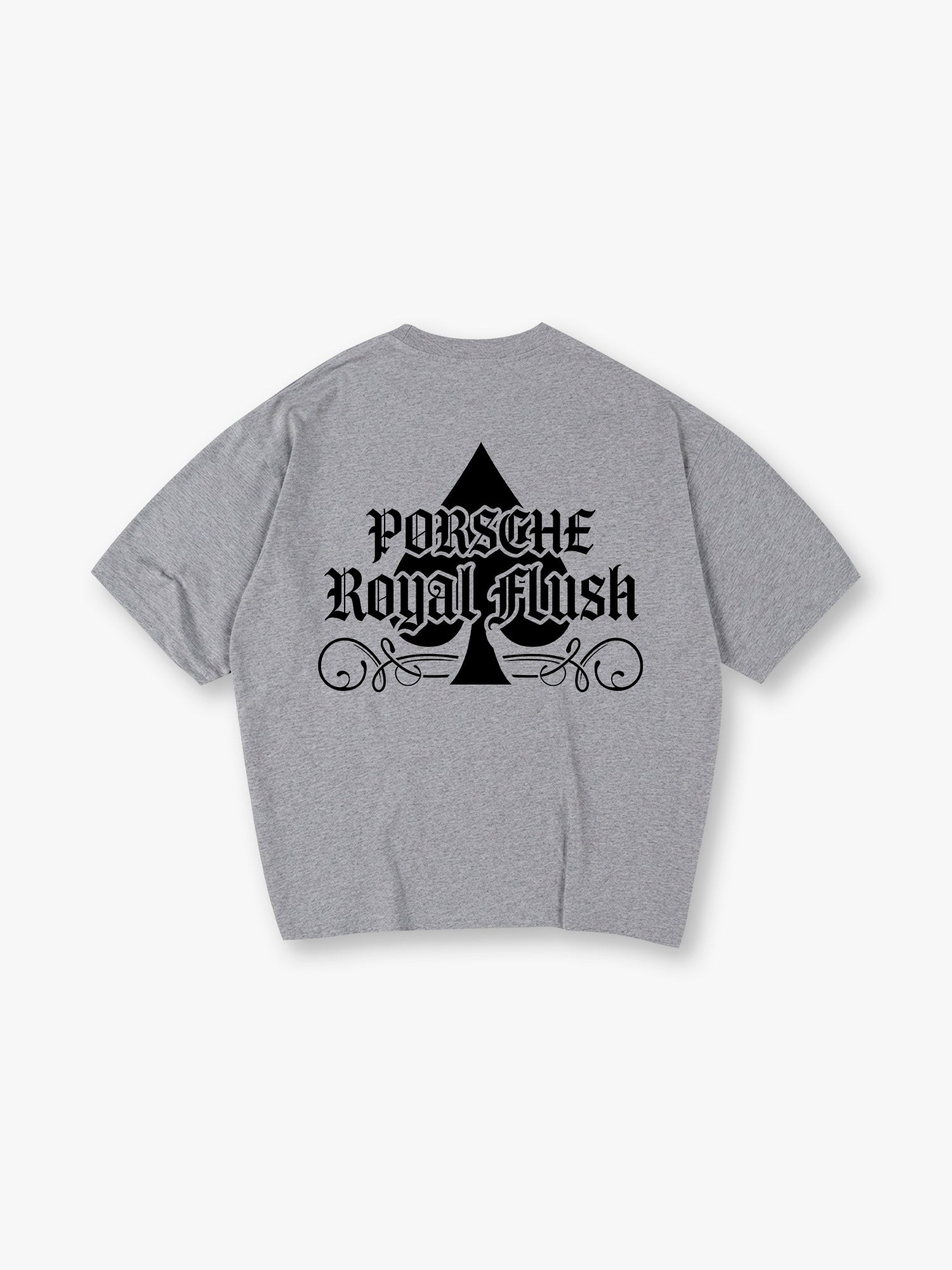 Porsche Royal Flush Spade Gothic Letter Vintage Graphic Cotton Short Sleeve T-Shirt