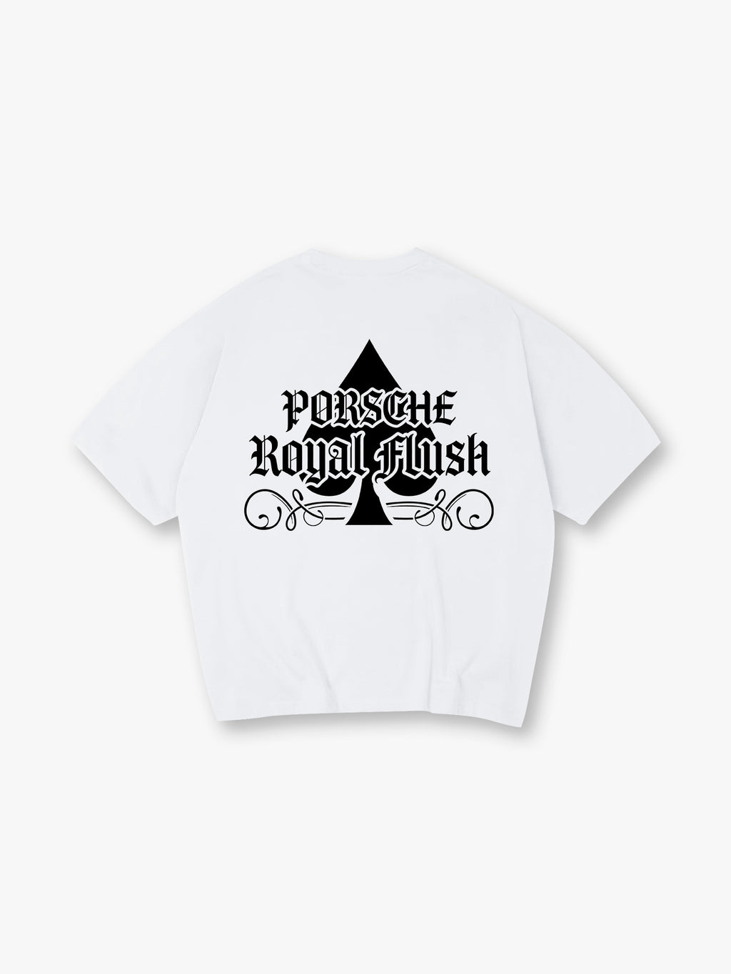 Porsche Royal Flush Spade Gothic Letter Vintage Graphic Cotton Short Sleeve T-Shirt