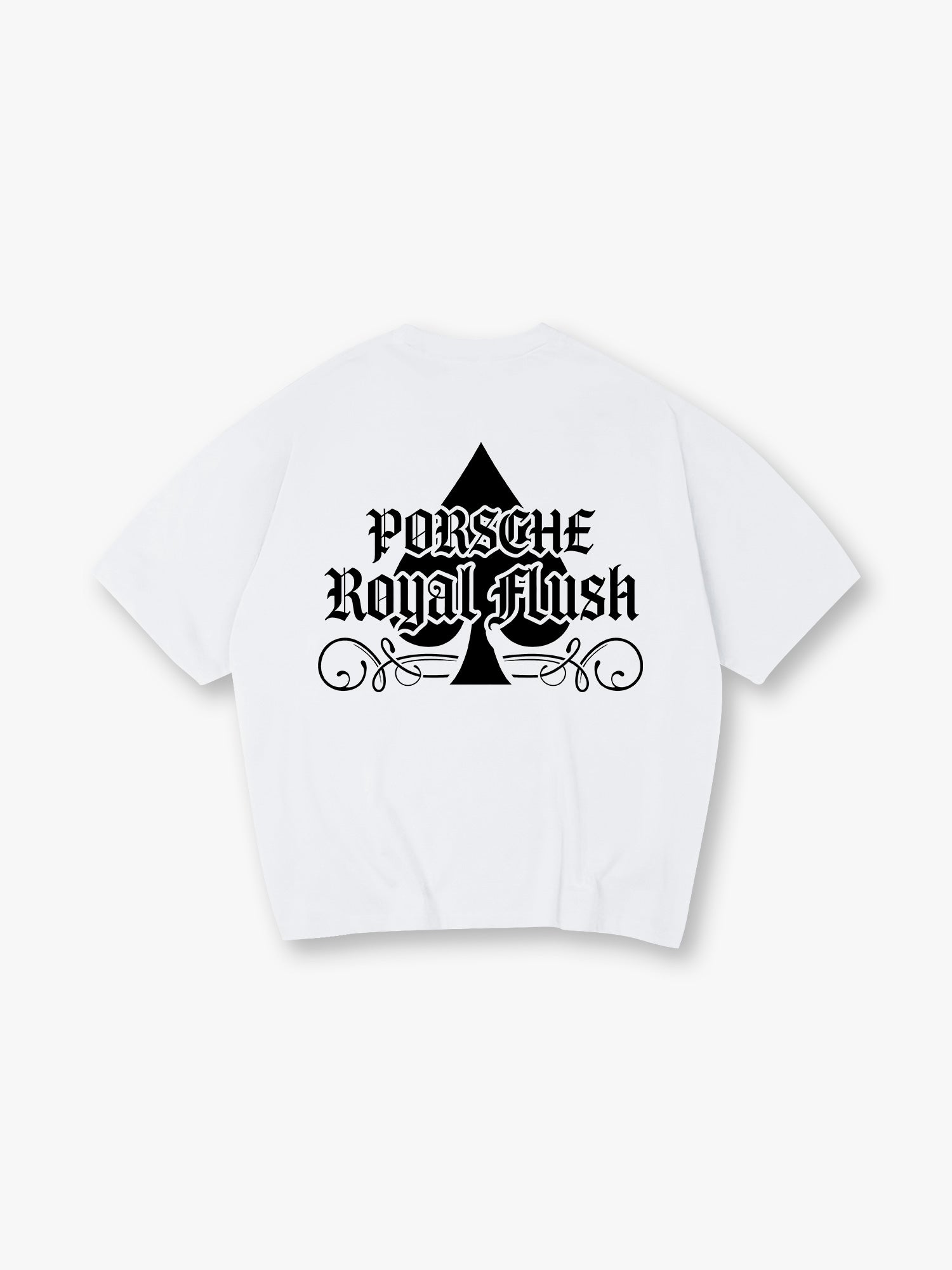 Porsche Royal Flush Spade Gothic Letter Vintage Graphic Cotton Short Sleeve T-Shirt