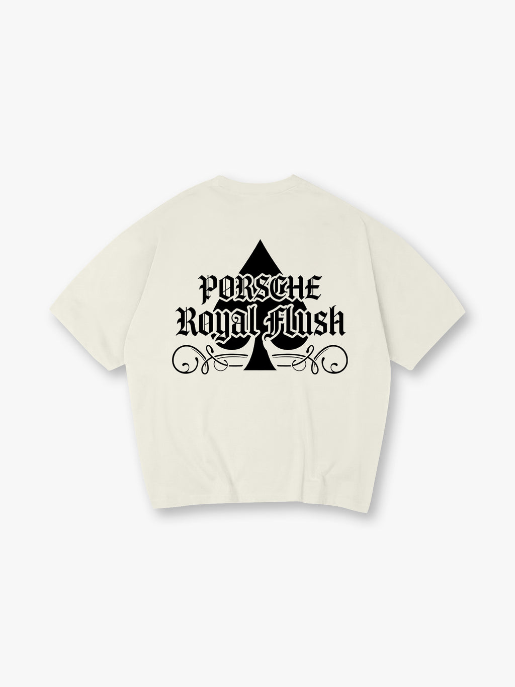 Porsche Royal Flush Spade Gothic Letter Vintage Graphic Cotton Short Sleeve T-Shirt