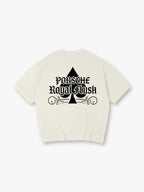 Porsche Royal Flush Spade Gothic Letter Vintage Graphic Cotton Short Sleeve T-Shirt