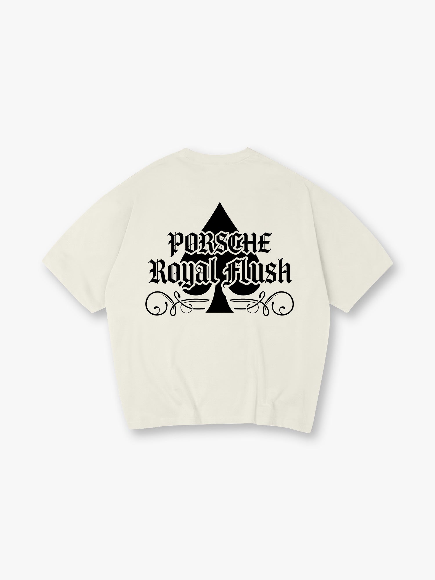 Porsche Royal Flush Spade Gothic Letter Vintage Graphic Cotton Short Sleeve T-Shirt