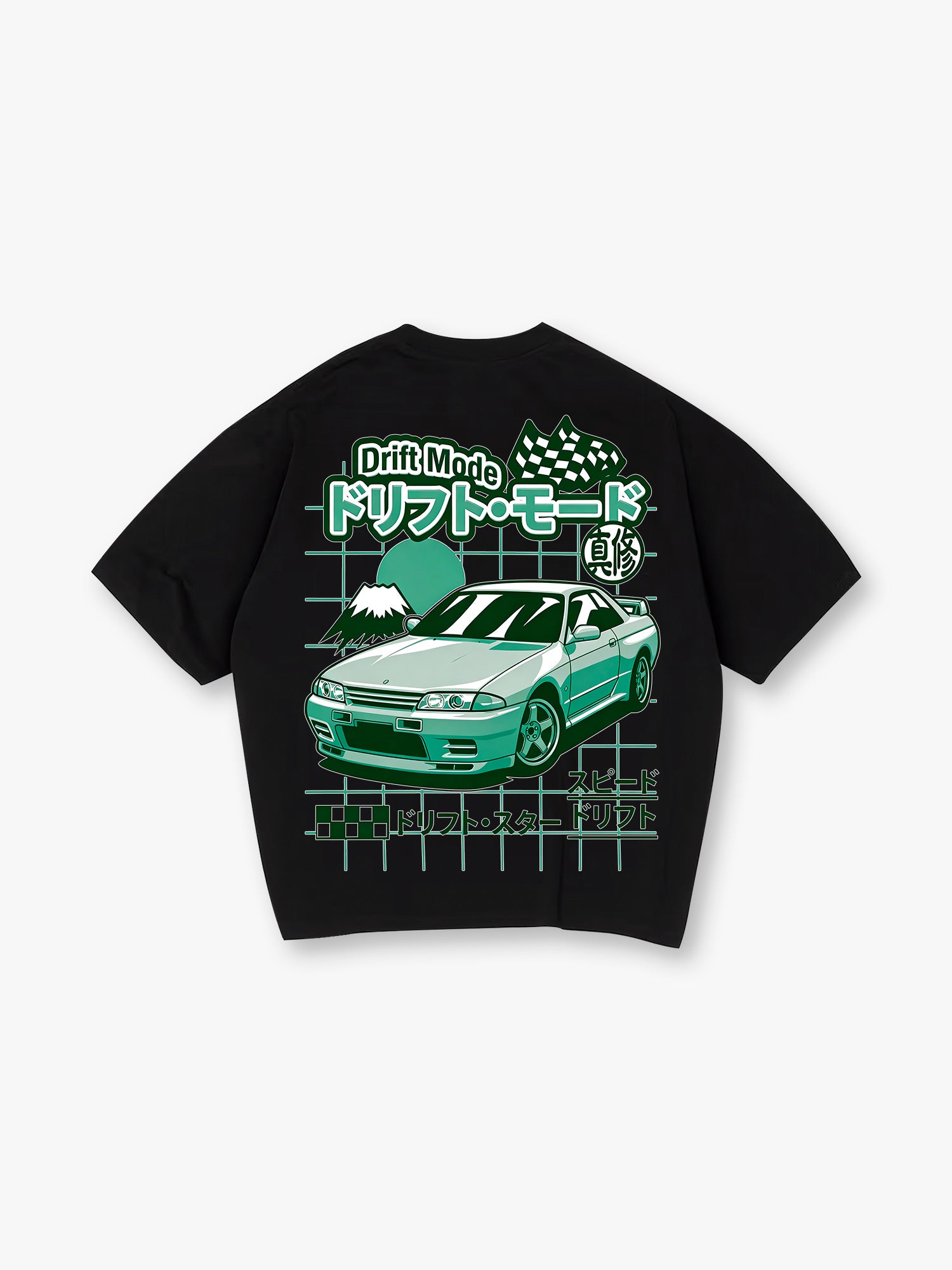 JDM Drift Mode Skyline GT-R Fuji Mountain Racing Flag Graphic T-Shirt
