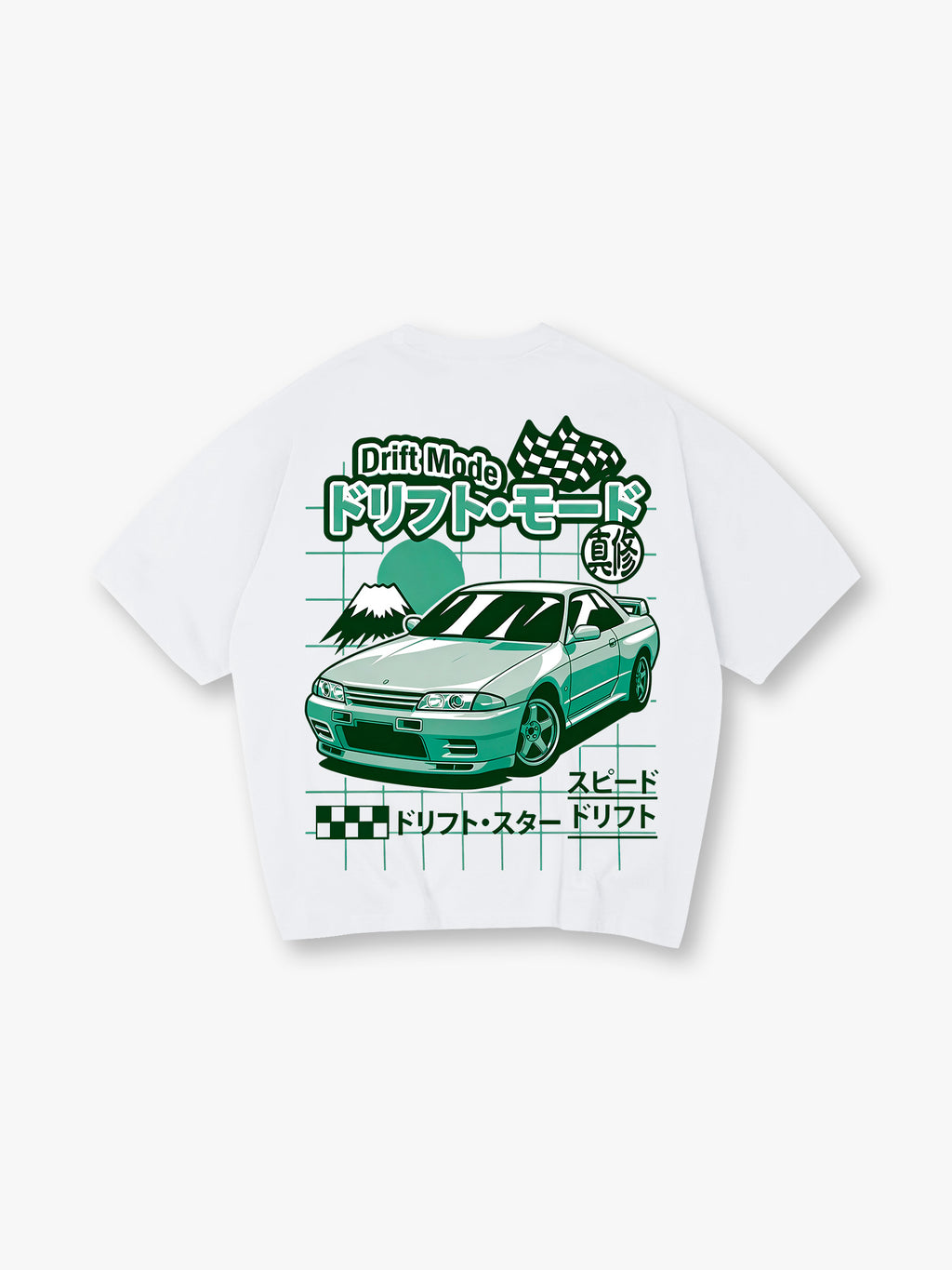 JDM Drift Mode Skyline GT-R Fuji Mountain Racing Flag Graphic T-Shirt