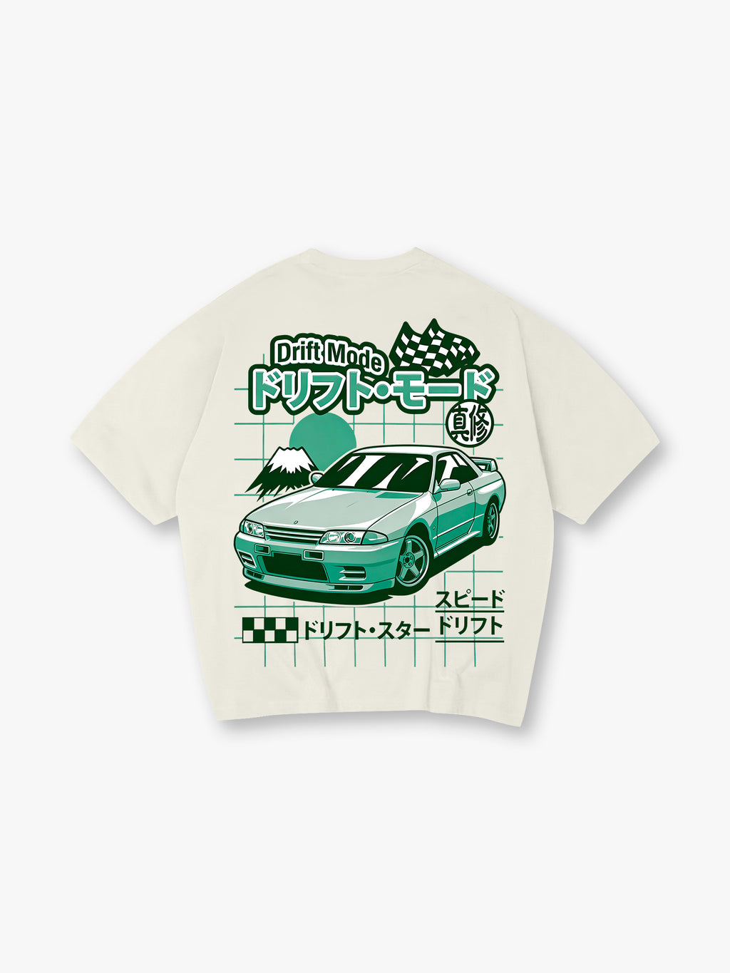 JDM Drift Mode Skyline GT-R Fuji Mountain Racing Flag Graphic T-Shirt
