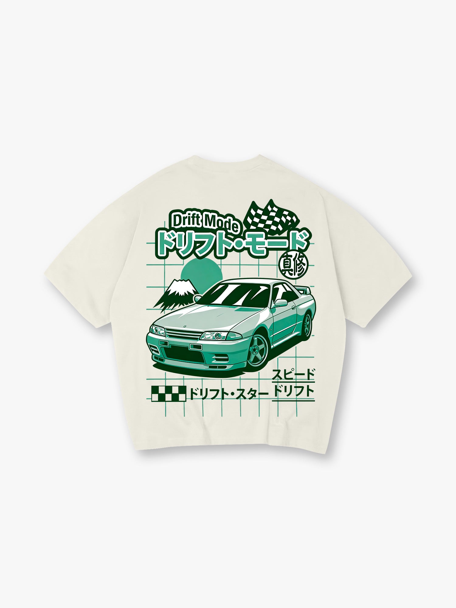 JDM Drift Mode Skyline GT-R Fuji Mountain Racing Flag Graphic T-Shirt