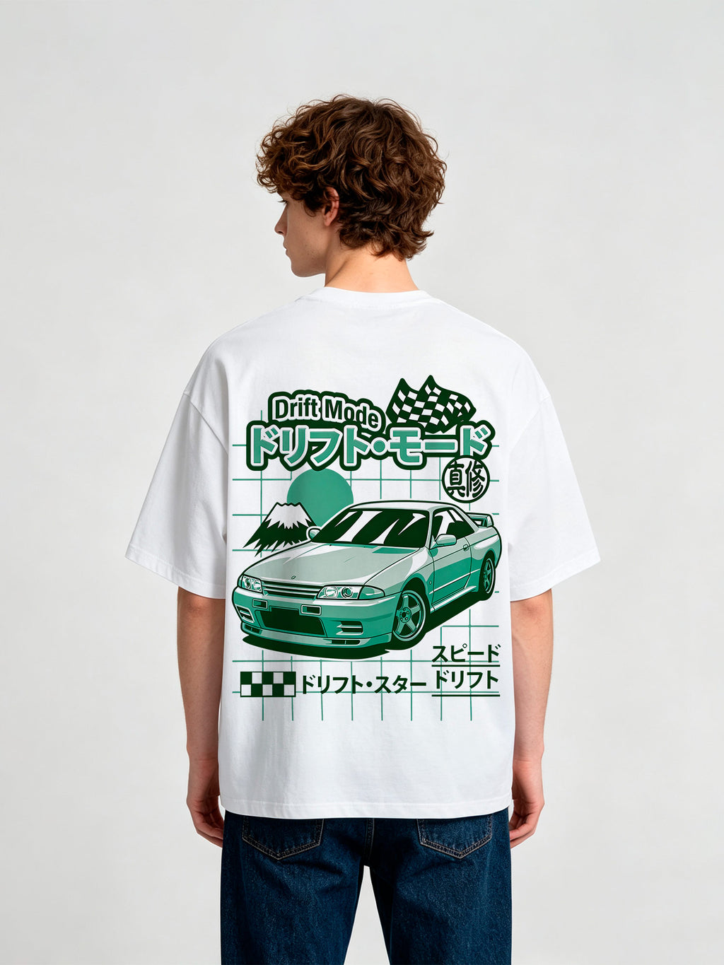JDM Drift Mode Skyline GT-R Fuji Mountain Racing Flag Graphic T-Shirt