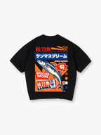 Japanese Sanma Saury Fish Retro Market Poster Graphic Short Sleeve T-Shirt