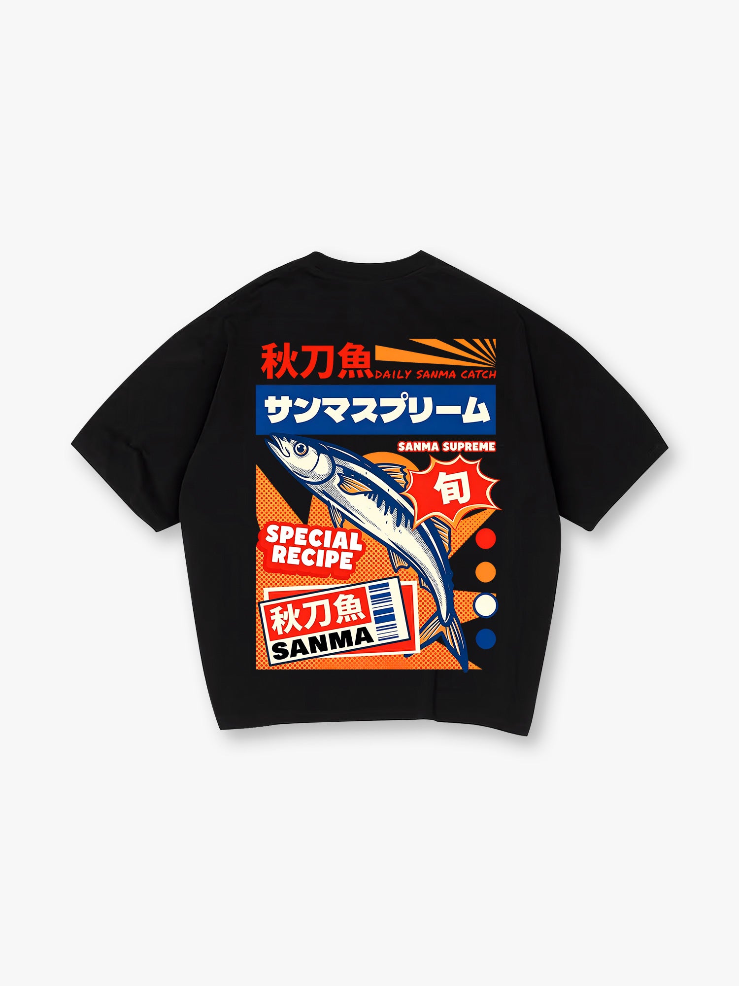 Japanese Sanma Saury Fish Retro Market Poster Graphic Short Sleeve T-Shirt