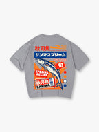 Japanese Sanma Saury Fish Retro Market Poster Graphic Short Sleeve T-Shirt