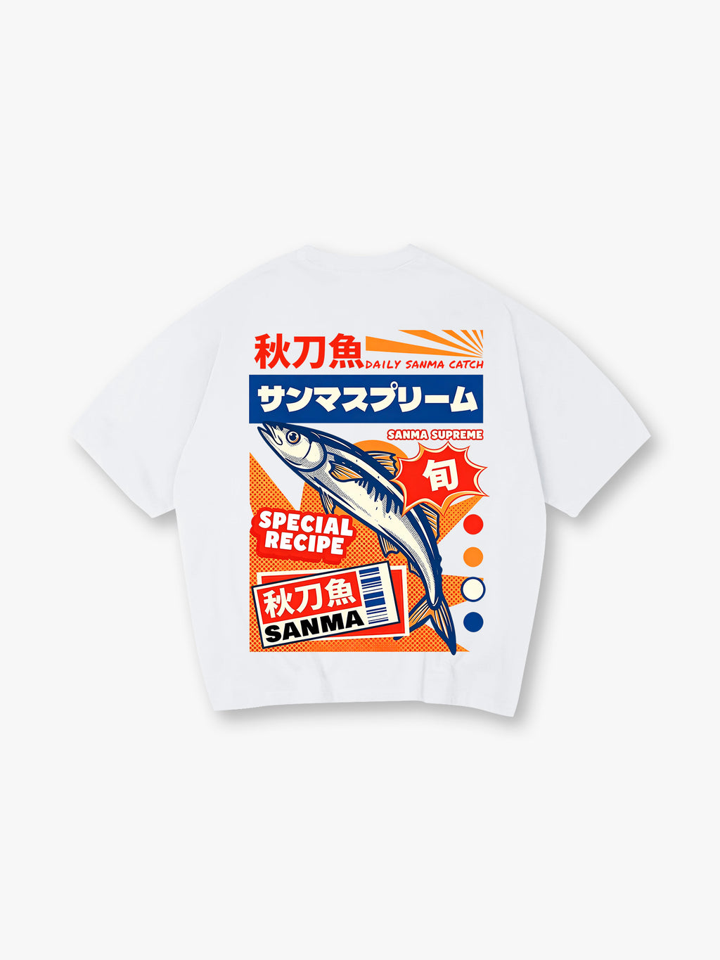 Japanese Sanma Saury Fish Retro Market Poster Graphic Short Sleeve T-Shirt