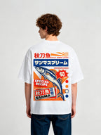 Japanese Sanma Saury Fish Retro Market Poster Graphic Short Sleeve T-Shirt