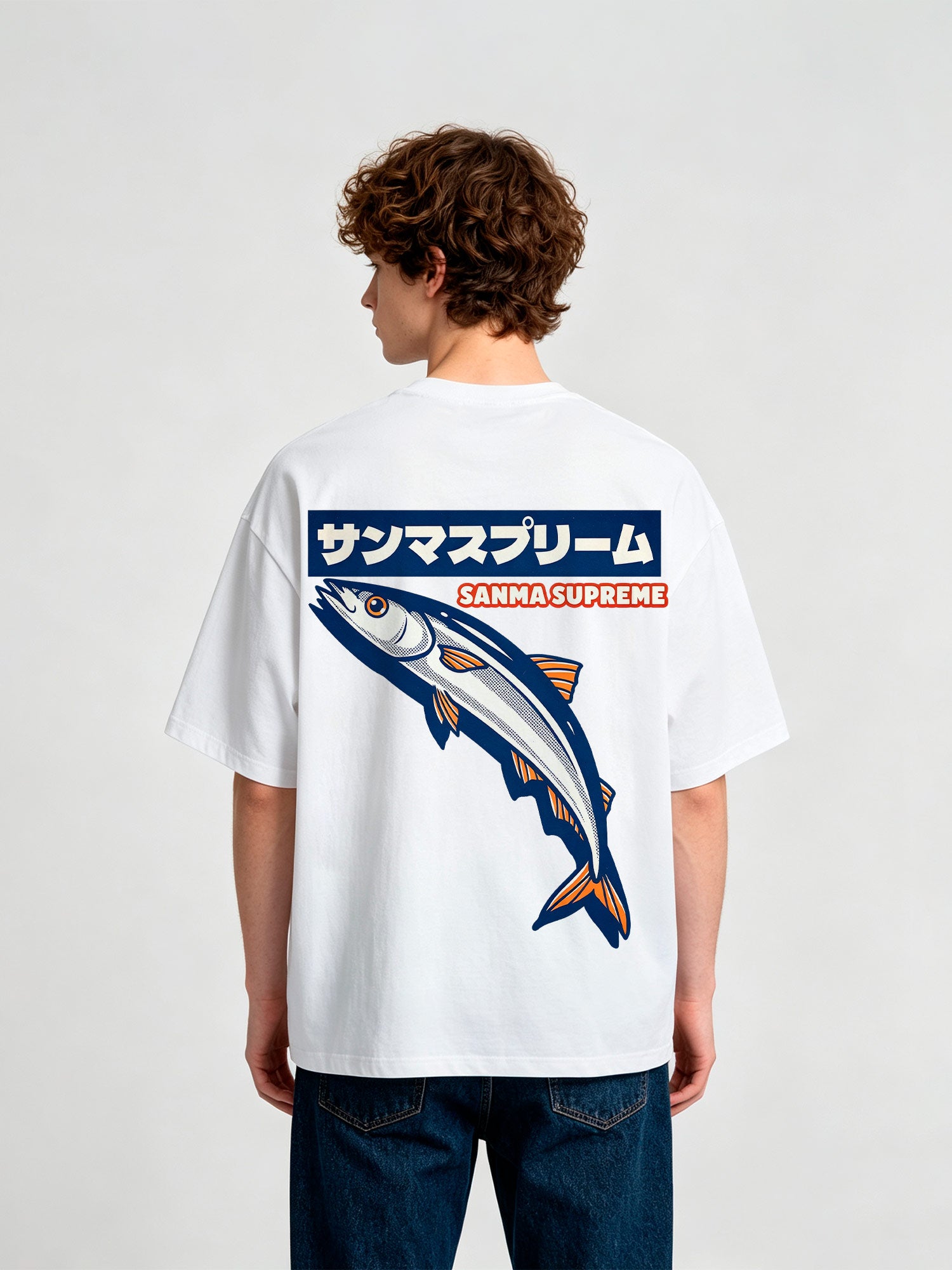 Japanese Sanma Saury Fish Sanma Supreme Retro Graphic Cotton Short Sleeve T-Shirt