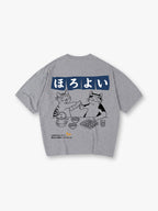 Cute Japanese Drinking Cats Izakaya Cartoon Line Art Graphic Short Sleeve T-Shirt