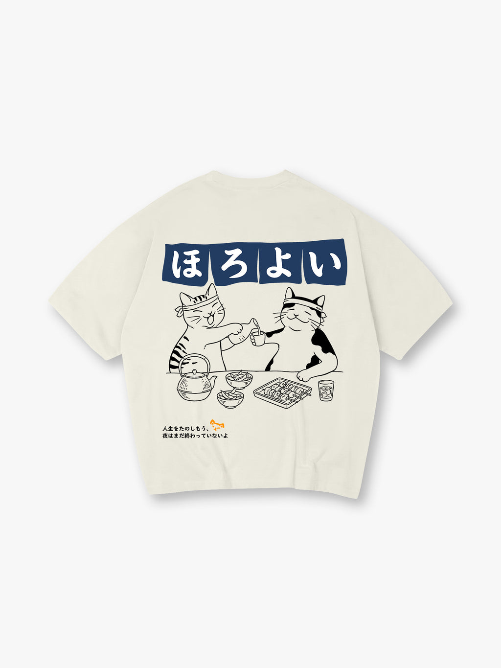 Cute Japanese Drinking Cats Izakaya Cartoon Line Art Graphic Short Sleeve T-Shirt