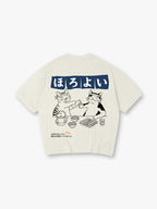 Cute Japanese Drinking Cats Izakaya Cartoon Line Art Graphic Short Sleeve T-Shirt