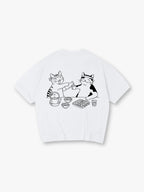 Cute Izakaya Drinking Cats Japanese Line Art Cartoon Cotton Short Sleeve T-Shirt