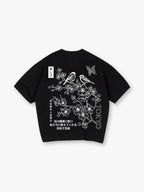 Tokyo Japanese Cherry Blossom Bird Butterfly Kanji Line Art Short Sleeve T-Shirt