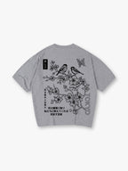 Tokyo Japanese Cherry Blossom Bird Butterfly Kanji Line Art Short Sleeve T-Shirt
