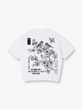 Tokyo Japanese Cherry Blossom Bird Butterfly Kanji Line Art Short Sleeve T-Shirt