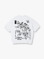 Tokyo Japanese Cherry Blossom Bird Butterfly Kanji Line Art Short Sleeve T-Shirt