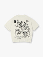 Tokyo Japanese Cherry Blossom Bird Butterfly Kanji Line Art Short Sleeve T-Shirt