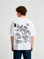 Tokyo Japanese Cherry Blossom Bird Butterfly Kanji Line Art Short Sleeve T-Shirt