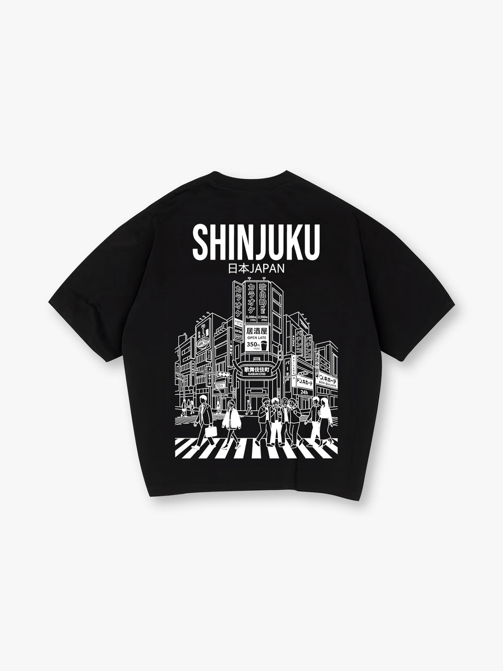 Shinjuku Tokyo Japan City Street Scene Line Art Graphic Cotton Short Sleeve T-Shirt