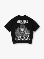 Shinjuku Tokyo Japan City Street Scene Line Art Graphic Cotton Short Sleeve T-Shirt