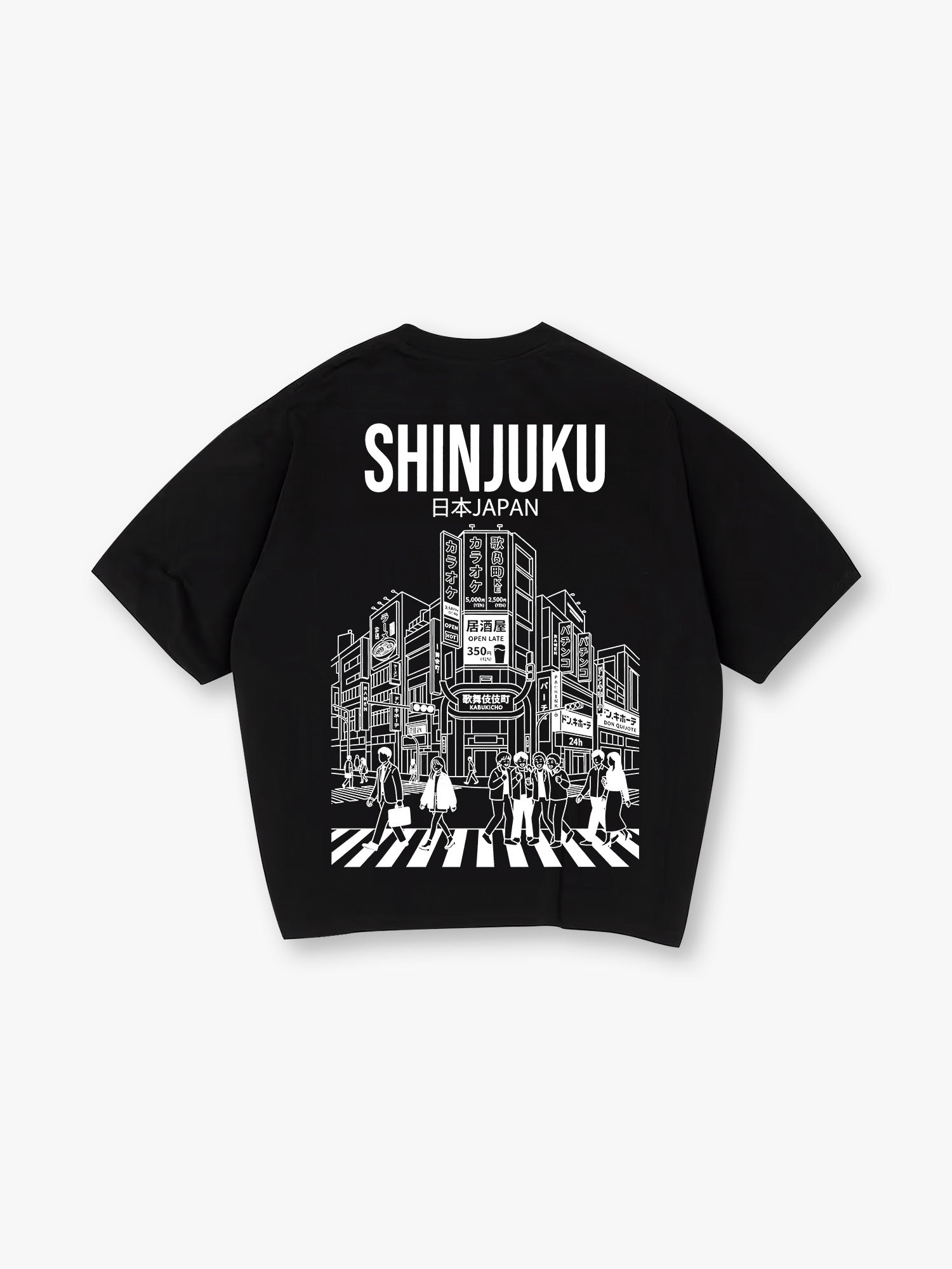Shinjuku Tokyo Japan City Street Scene Line Art Graphic Cotton Short Sleeve T-Shirt