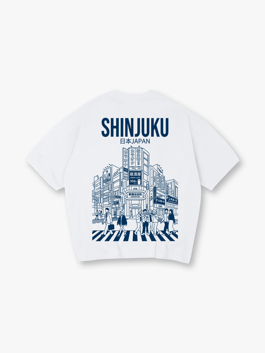 Shinjuku Tokyo Japan City Street Scene Line Art Graphic Cotton Short Sleeve T-Shirt