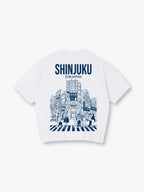 Shinjuku Tokyo Japan City Street Scene Line Art Graphic Cotton Short Sleeve T-Shirt