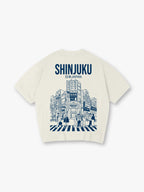 Shinjuku Tokyo Japan City Street Scene Line Art Graphic Cotton Short Sleeve T-Shirt