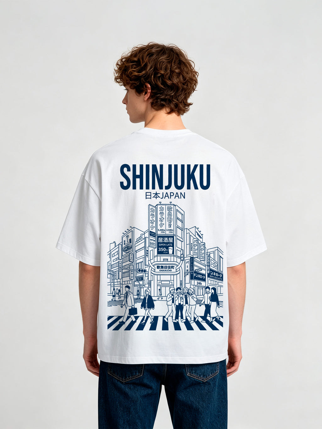 Shinjuku Tokyo Japan City Street Scene Line Art Graphic Cotton Short Sleeve T-Shirt