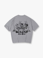 Japanese Kimono Cats Playing Shogi Line Art Cartoon Cotton Short Sleeve T-Shirt