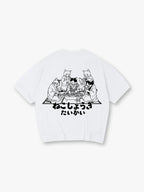 Japanese Kimono Cats Playing Shogi Line Art Cartoon Cotton Short Sleeve T-Shirt