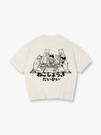 Japanese Kimono Cats Playing Shogi Line Art Cartoon Cotton Short Sleeve T-Shirt