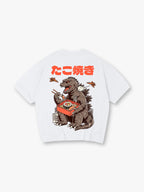 Vintage Godzilla Eating Sushi Japanese Takoyaki Text Cartoon Cotton T-Shirt