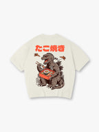 Vintage Godzilla Eating Sushi Japanese Takoyaki Text Cartoon Cotton T-Shirt