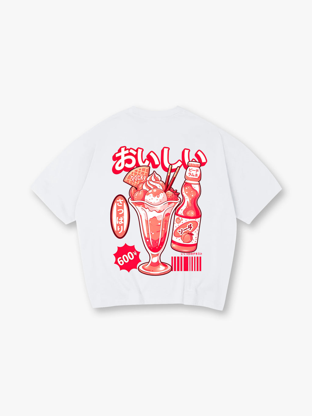 Kawaii Japanese Peach Soda Parfait Dessert Retro Pop Cartoon Cotton T-Shirt