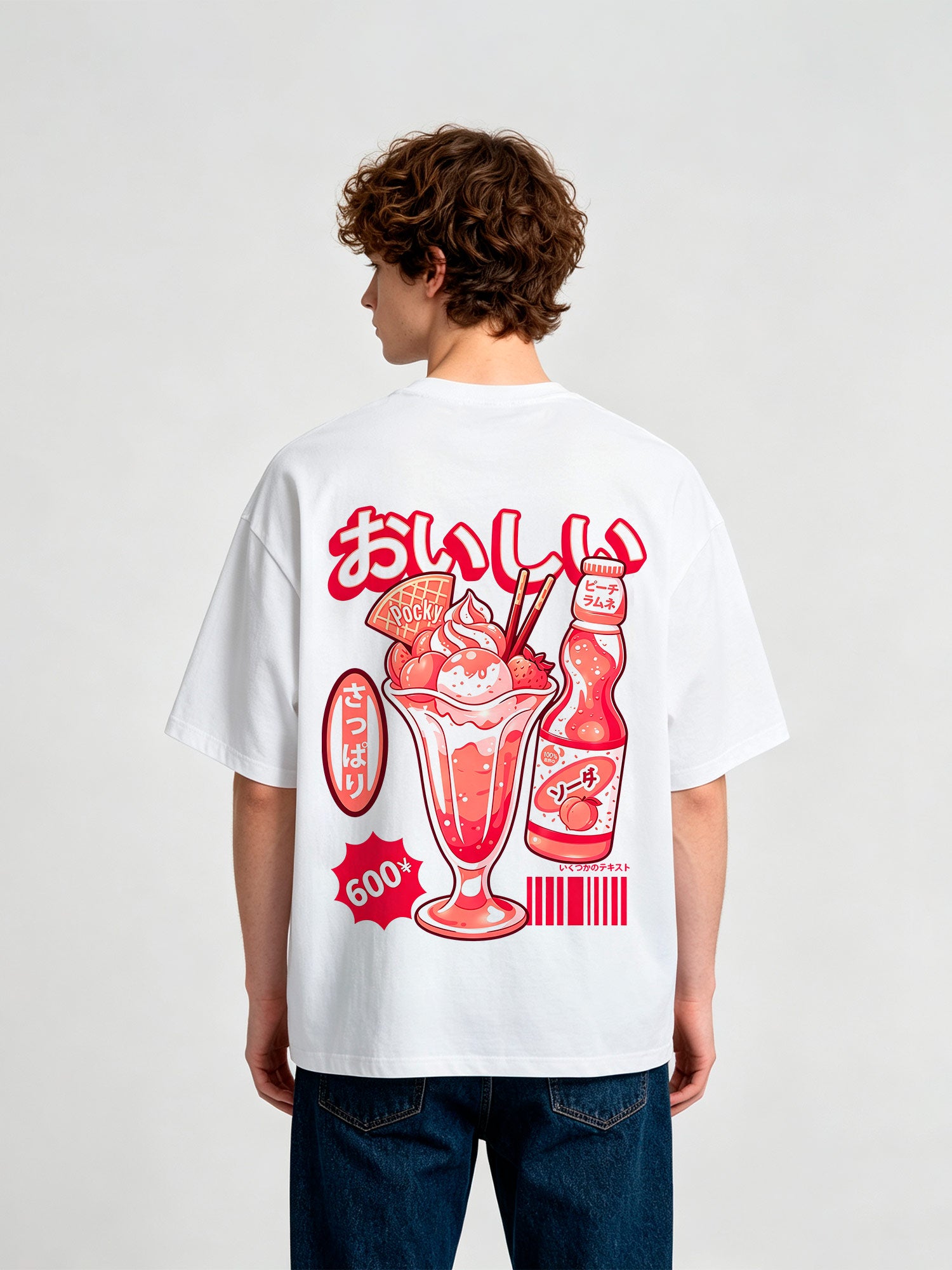 Kawaii Japanese Peach Soda Parfait Dessert Retro Pop Cartoon Cotton T-Shirt