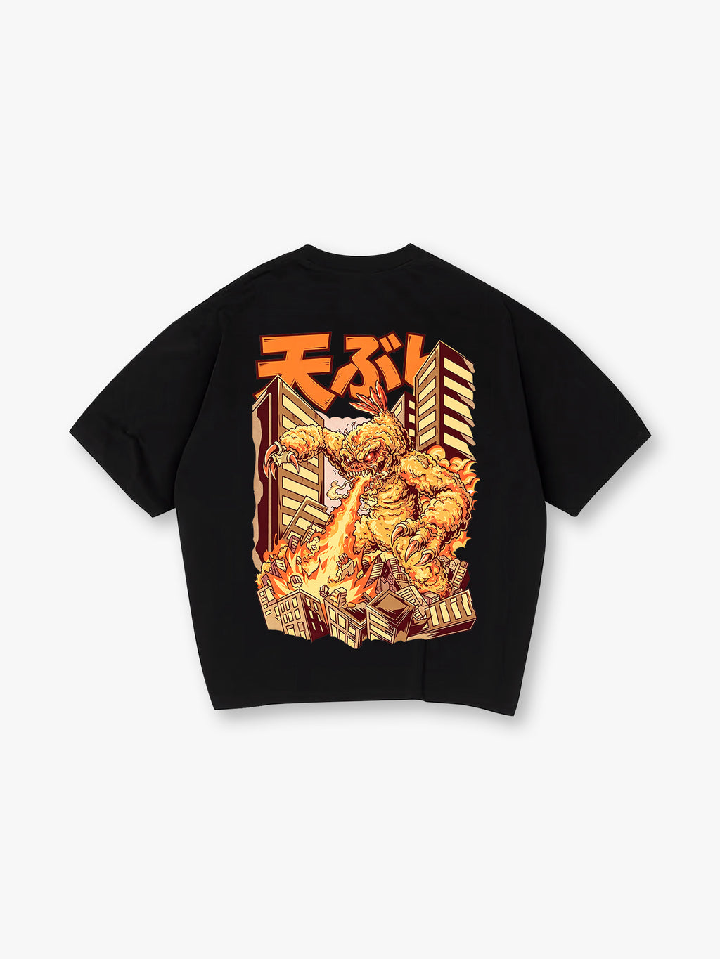 Tempura Kaiju Monster Destroy City Japanese Retro Cartoon Graphic T-Shirt